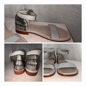 Bernardo Taci Gray Suede Ball Chain Fringe Ankle Strap Flat Sandals Size 9.5 M